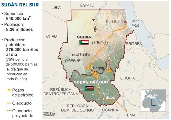 Mapa Sud&aacute;n del Sur