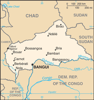 Mapa de la República Central del África
