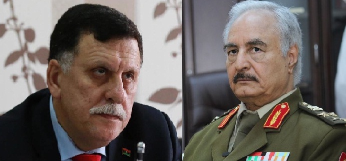 Mohamad Fayez Al Serraj y el mariscal libio Khalifa Haftar