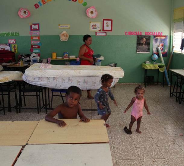 salón de escuela convertida en refugio después del hurancan María