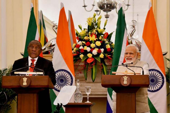 Primer Ministro de India Narendra Modiy el presidente sudafricano Cyril Ramaphosa