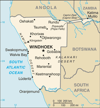 mapa namibia