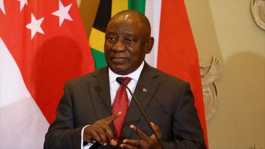  El presidente sudafricano Cyril Ramaphosa durante la rueda de prensa. 