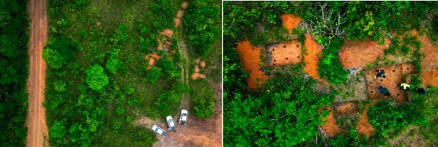 Arqueólogos realizan una visita técnica al sitio arqueológico de Quintela, en la comunidad de Vila Nova, a lo largo de la carretera BR-156 en Santana, estado de Amapá, Brasil, el sábado 14 de marzo de 2026. (Foto AP/Eraldo Peres)