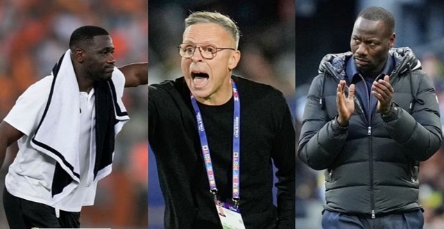El seleccionador de Costa de Marfil, Emerse Fae, el seleccionador de Marruecos, Mohamed Ouahbi, y el seleccionador de Senegal, Pape Thiaw. / Copyright © africanews Foto de AP