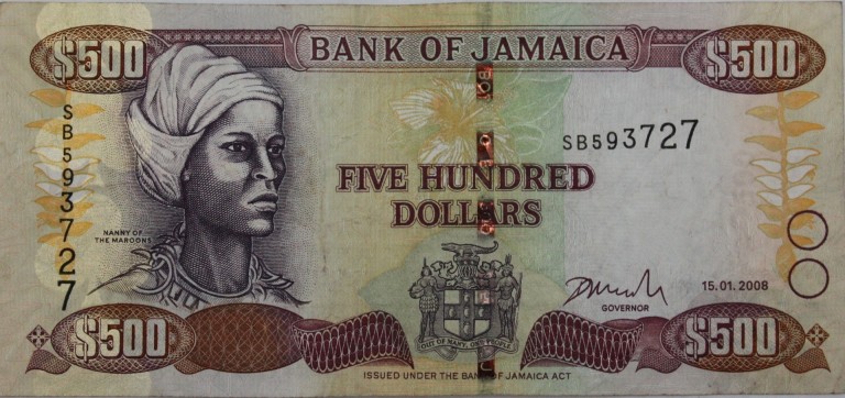 Billete del Banco de Jamaica con la imagen de la Reina Nanni