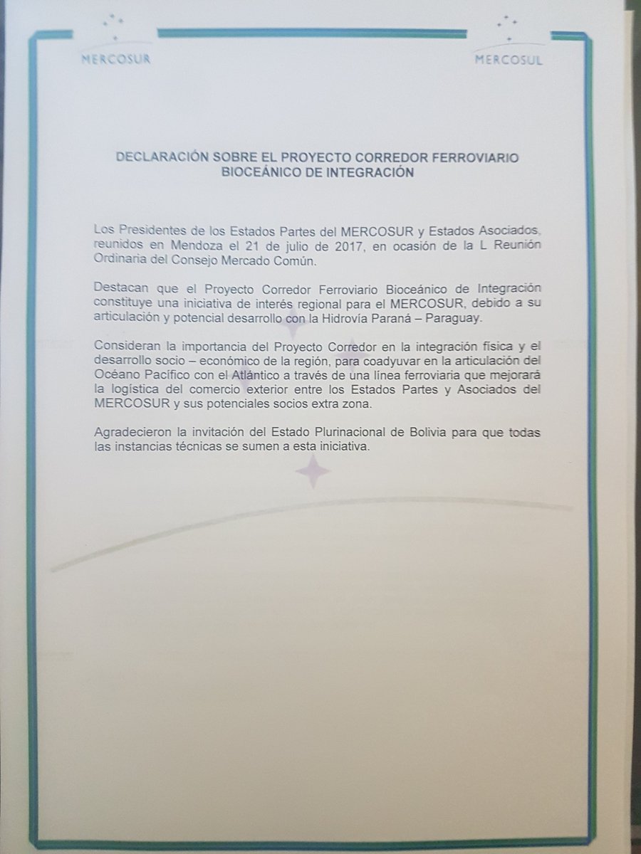 Declaración sobre el proyecto Ferroviario