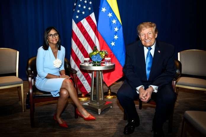 La Presidenta de Venezuela Delcy Rodríguez y Donald Trump