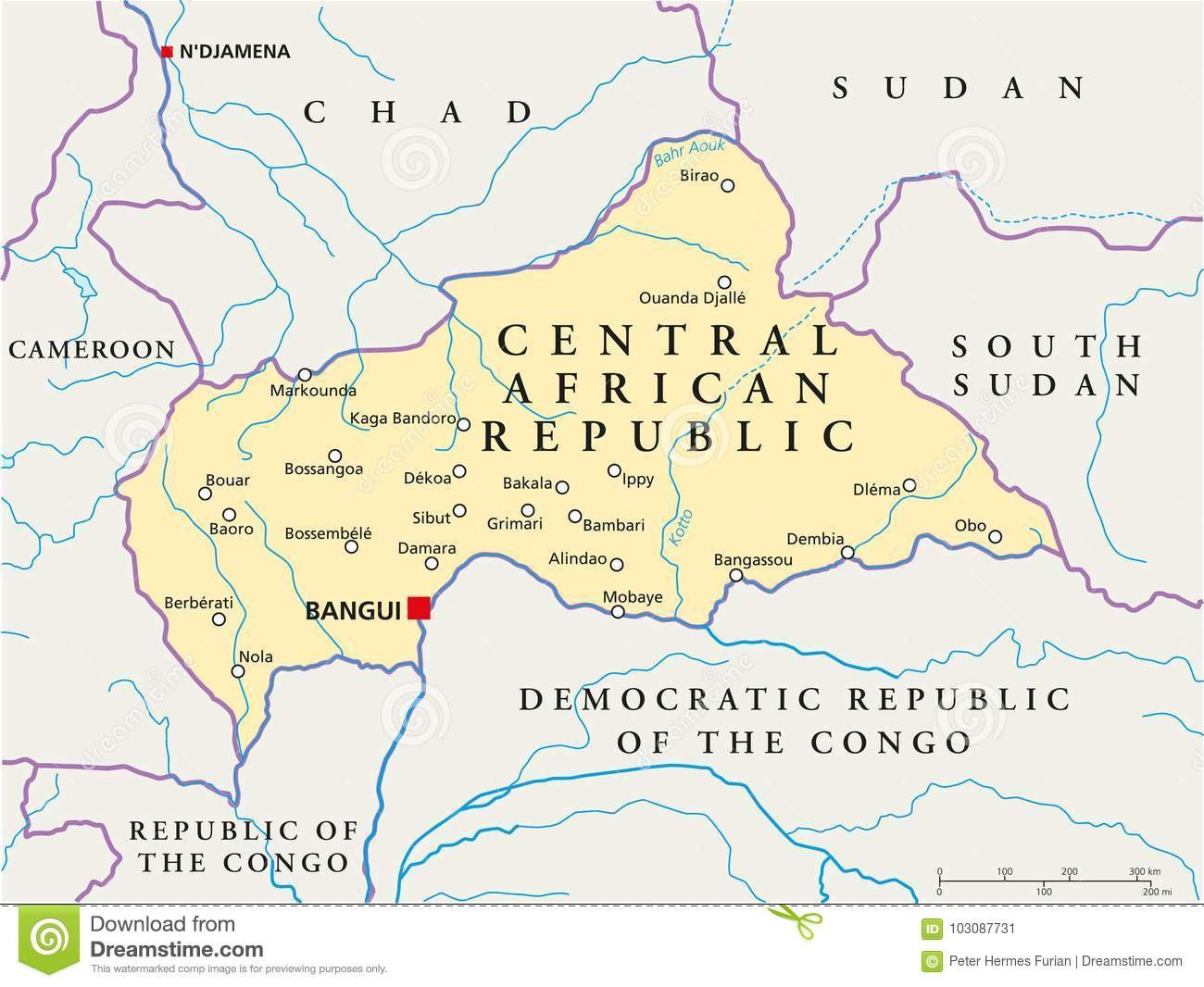 Mapa político de la República Centroafricana