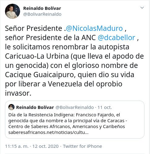 Reinaldo Bolívar solicita el cambio de nombre de la autopista